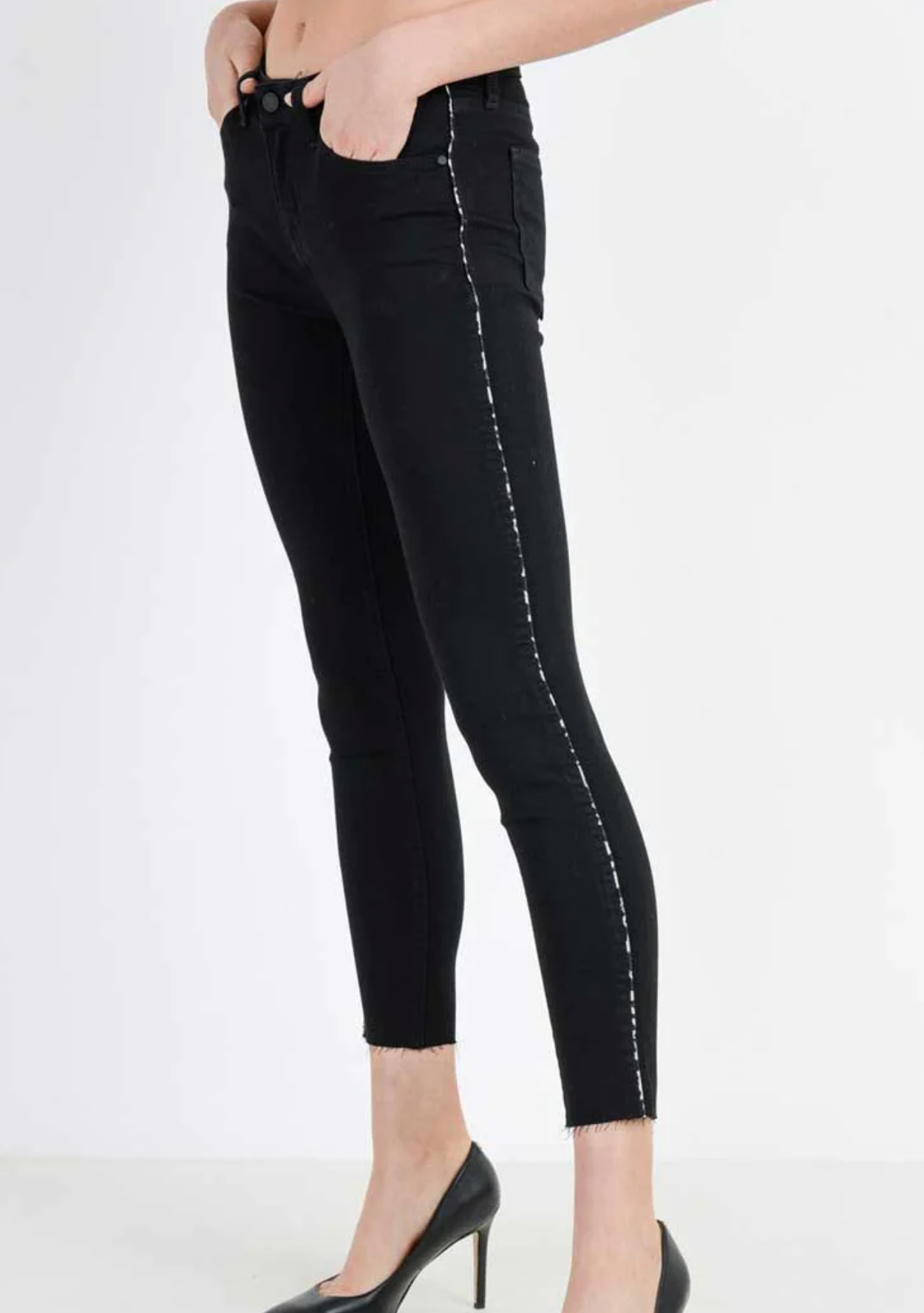 Leopard Piping Skinny Denim -Black
