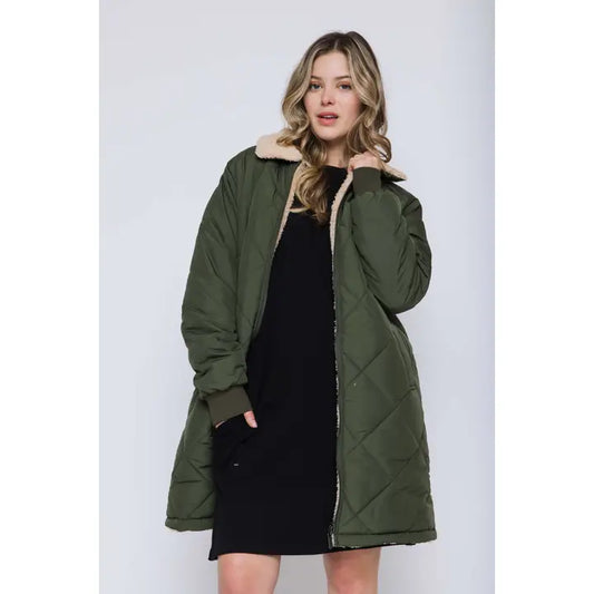 Sydney Reversible Sherpa lined coat (Thyme)