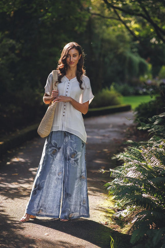 Floral Linen Wide Leg Pants