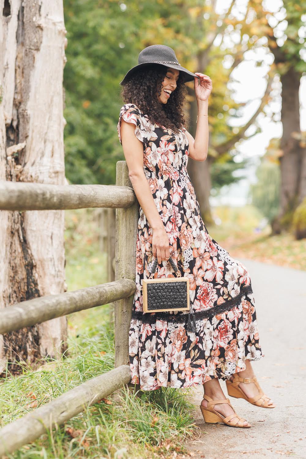 Floral Short sleeve Maxi Dress (Woodrose)