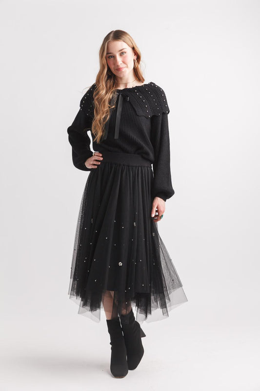 Beaded Layered Tulle Skirt
