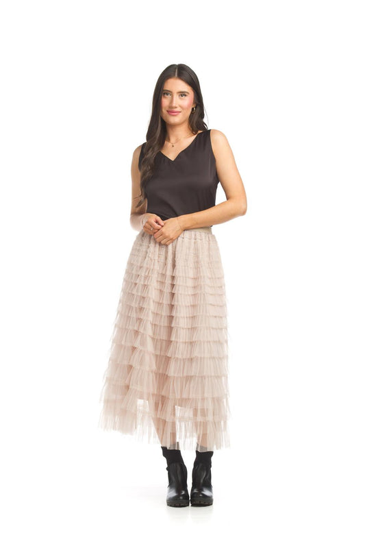 Mesh Tiered Ruffle Skirt (Stone)