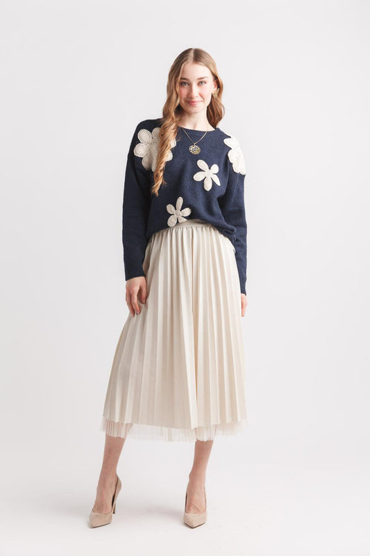 Crochet Floral Sweater (Navy)