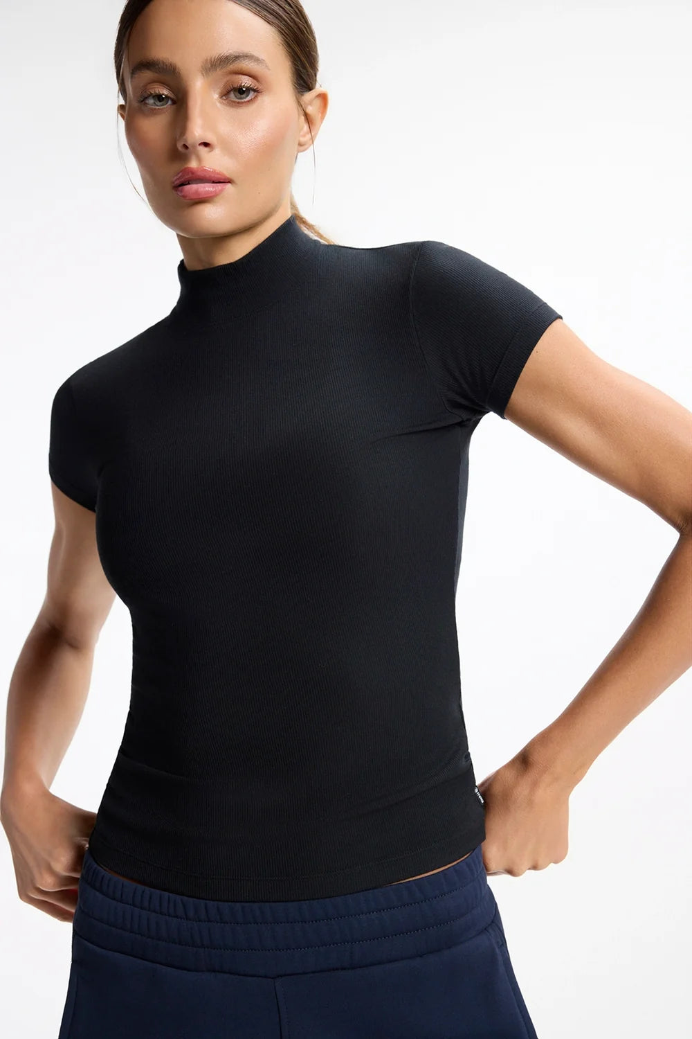 Baby Rib Short Sleeve Mock Neck