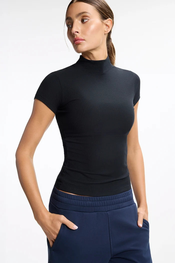 Baby Rib Short Sleeve Mock Neck