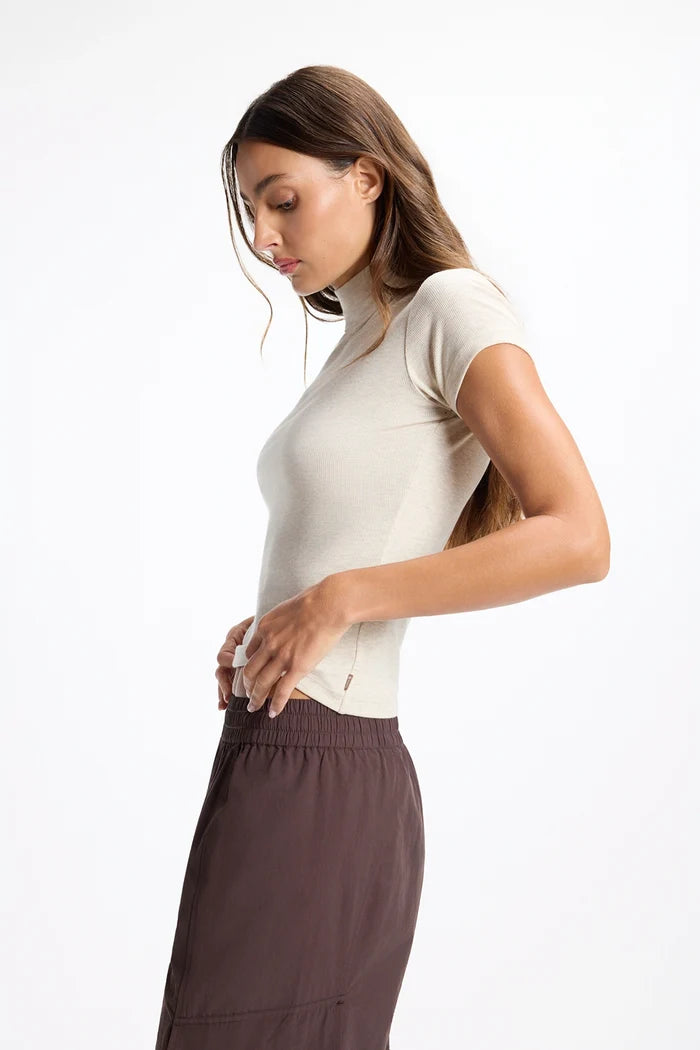 Baby Rib Short Sleeve Mock Neck