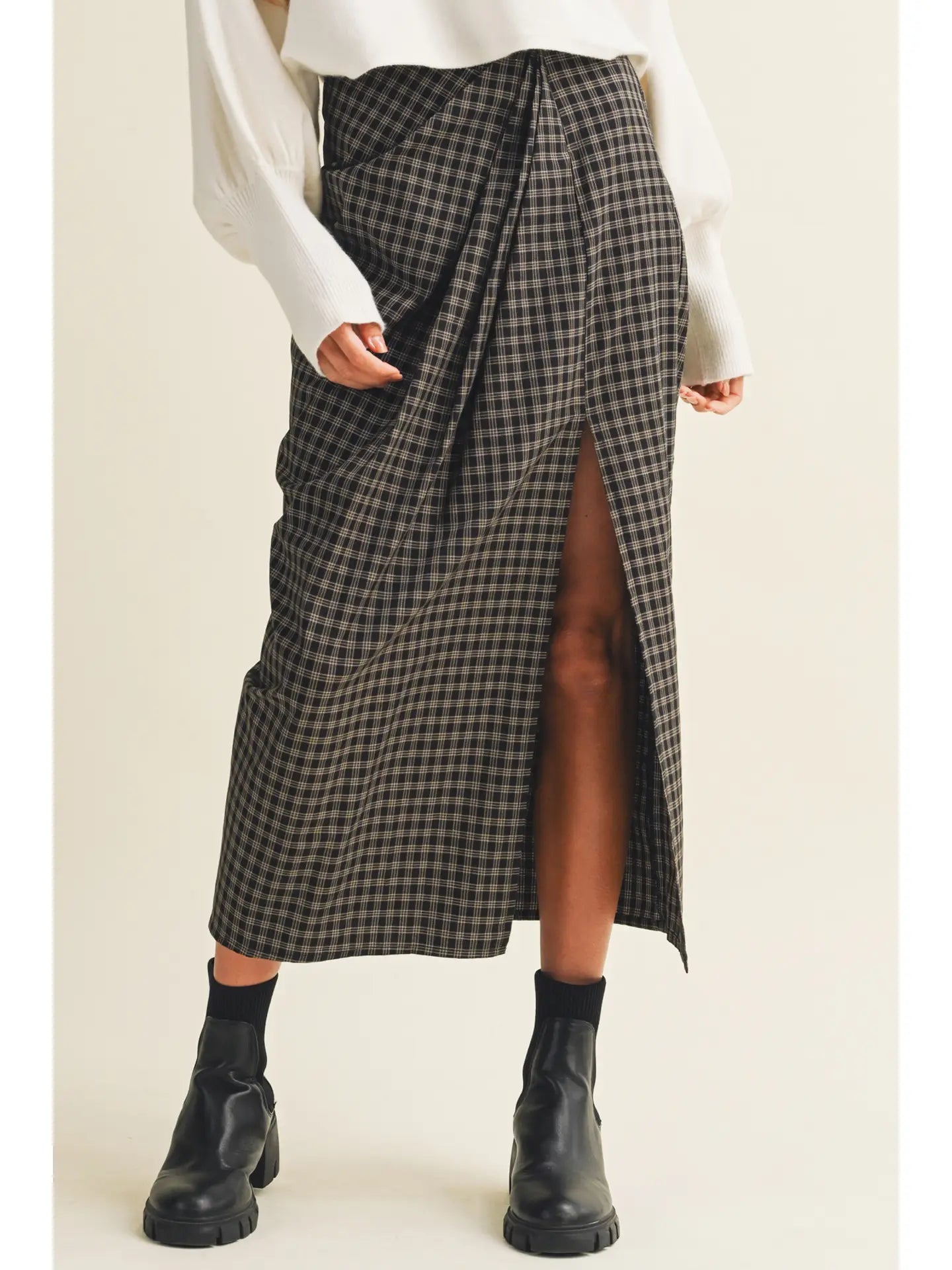 Asymmetric Drape Midi Skirt