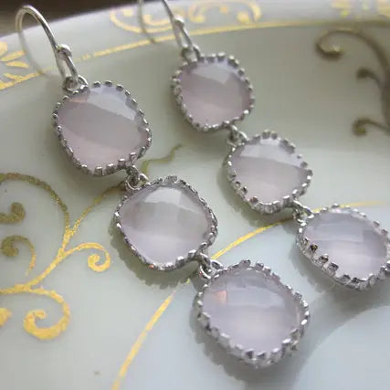 Silver Crystal Square Earrings