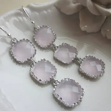 Silver Crystal Square Earrings