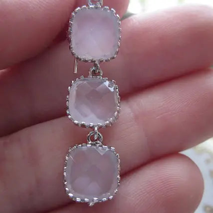 Silver Crystal Square Earrings
