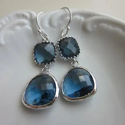 Navy Blue Earrings Sapphire Silver