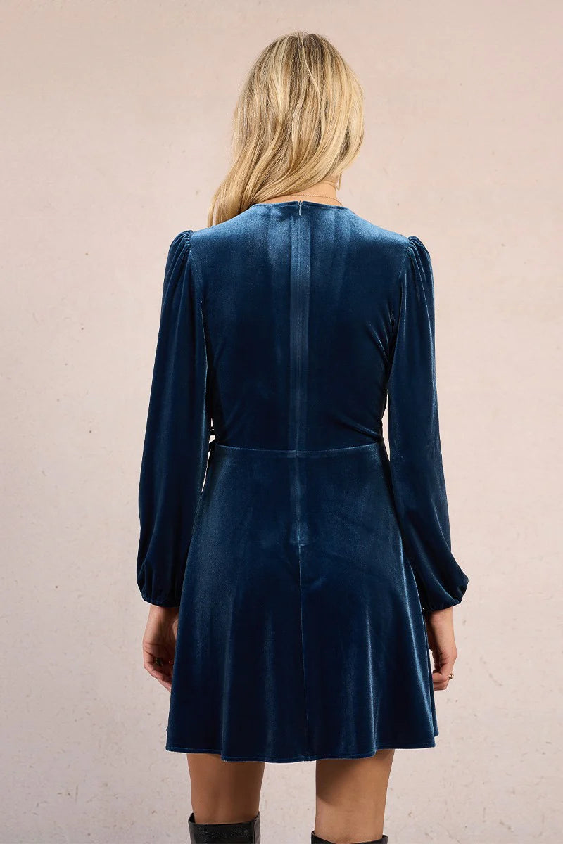 Velvet Wrap Dress (Denim Blue)