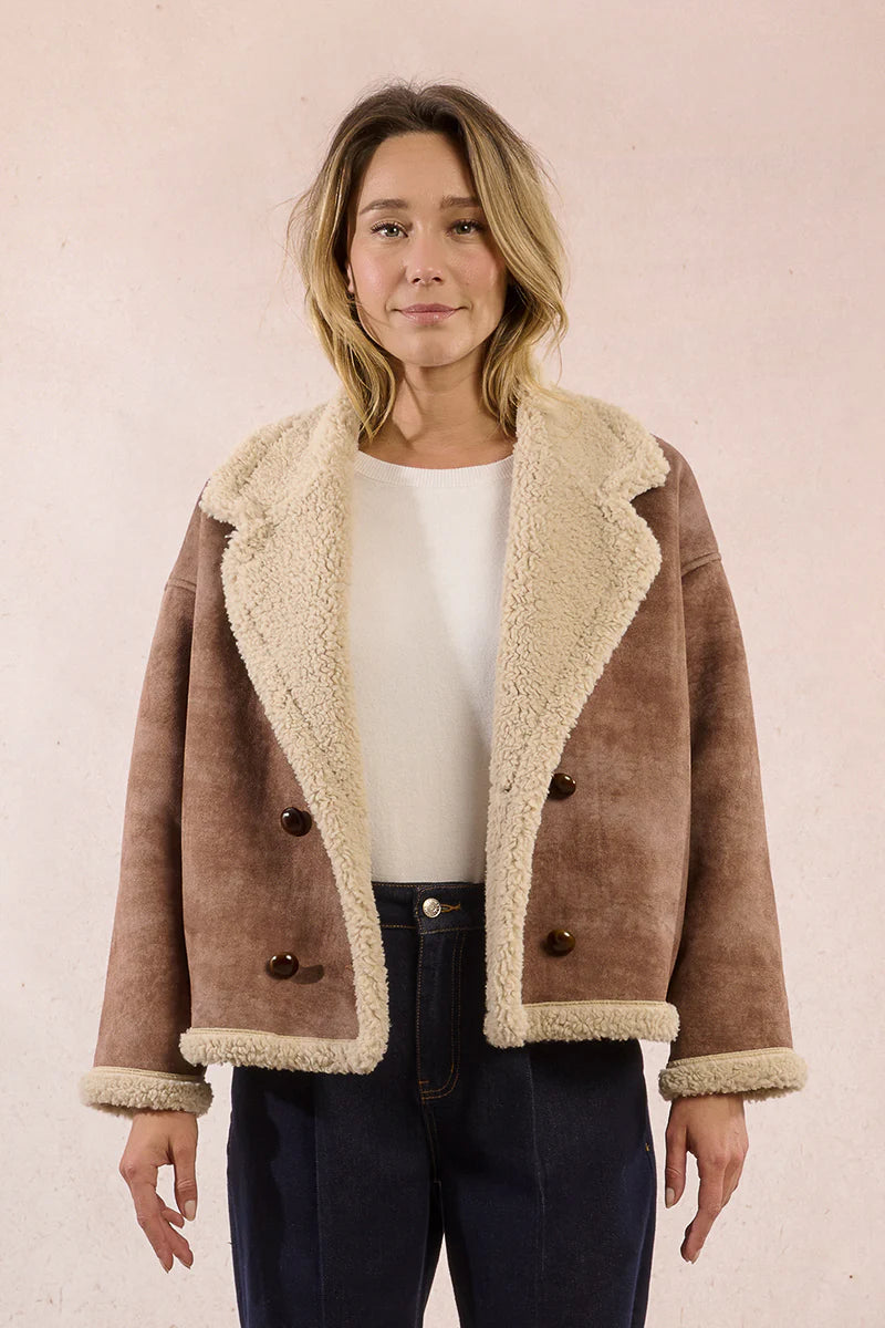 Brown Coat With Imitation Sheepskin Lining