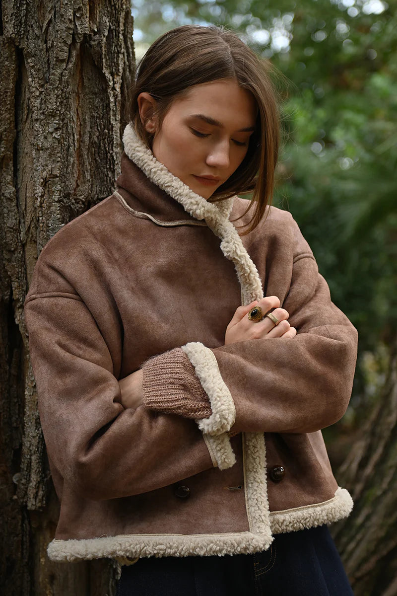 Brown Coat With Imitation Sheepskin Lining