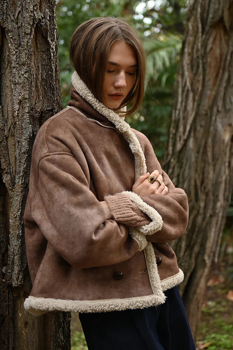 Brown Coat With Imitation Sheepskin Lining