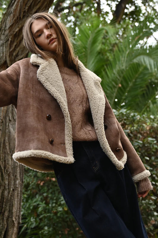Brown Coat With Imitation Sheepskin Lining