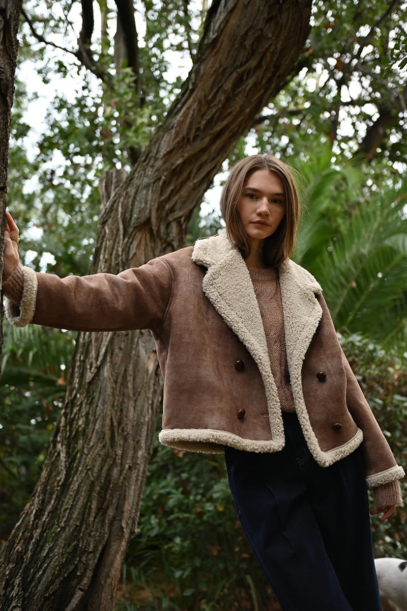 Brown Coat With Imitation Sheepskin Lining