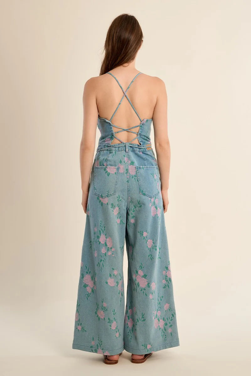 Ladies Woven Jumpsuit (Floral Print Denim)
