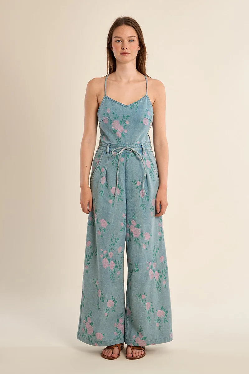 Ladies Woven Jumpsuit (Floral Print Denim)