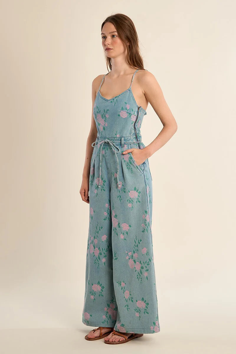 Ladies Woven Jumpsuit (Floral Print Denim)