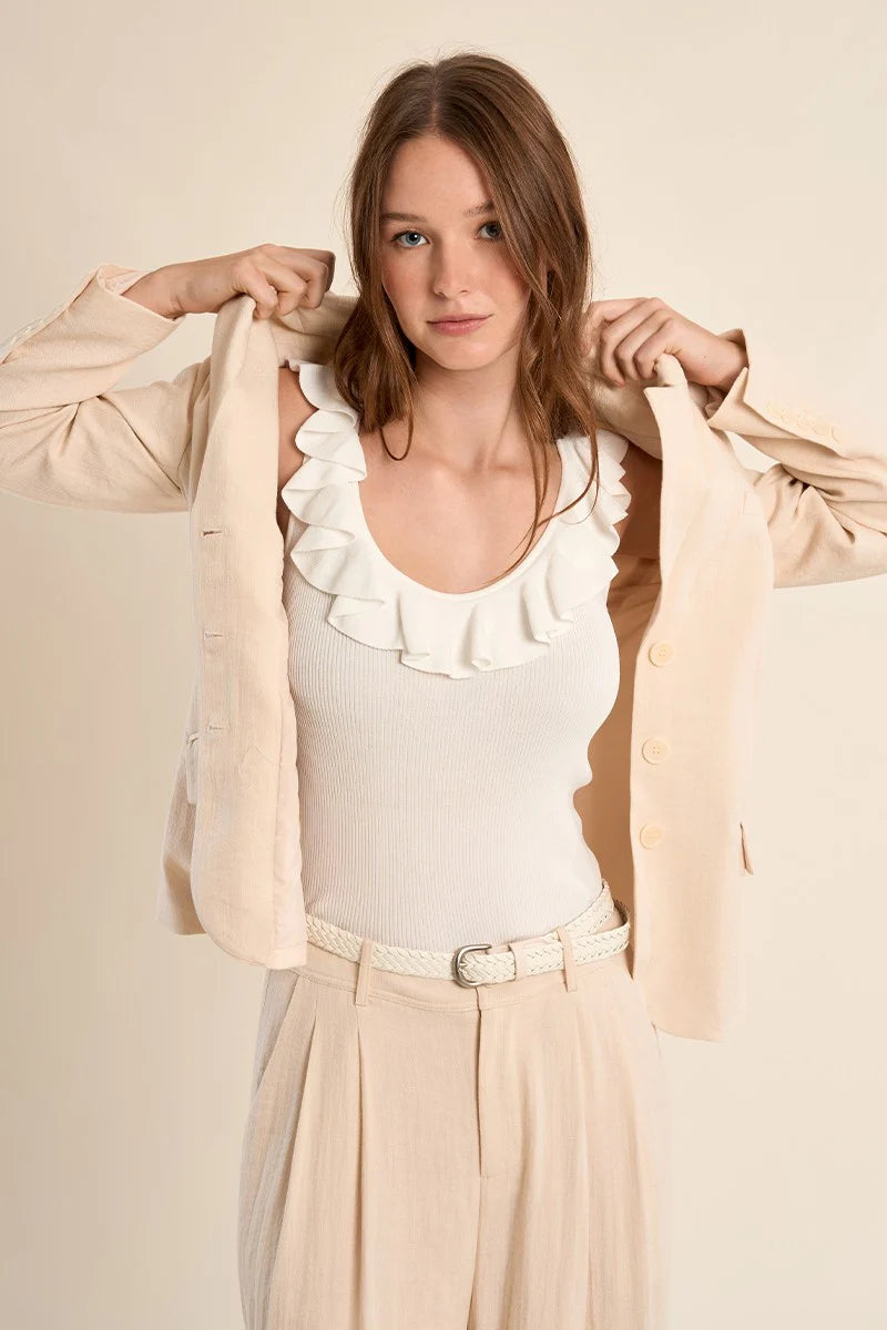 RUFFLE KNITTED TANK TOP (White)