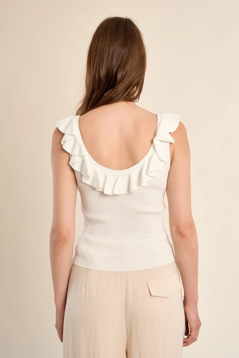 RUFFLE KNITTED TANK TOP (White)