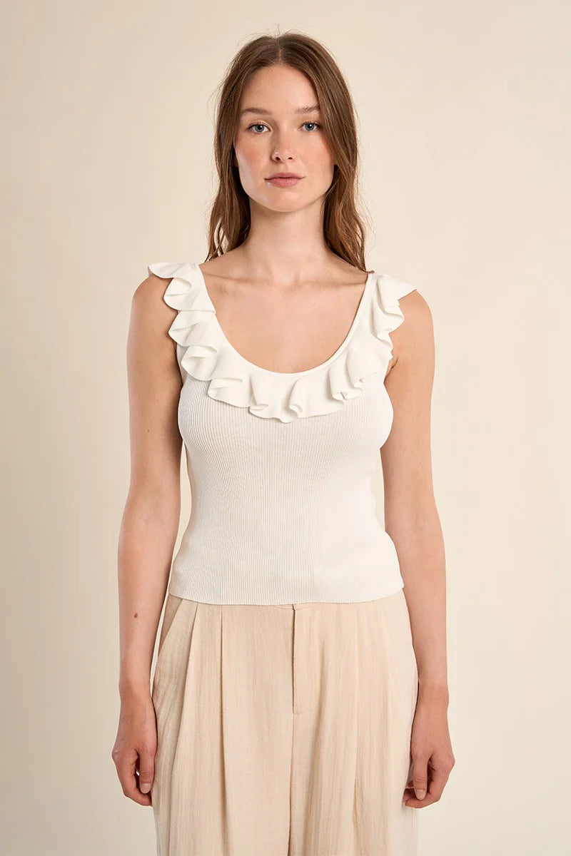 RUFFLE KNITTED TANK TOP (White)