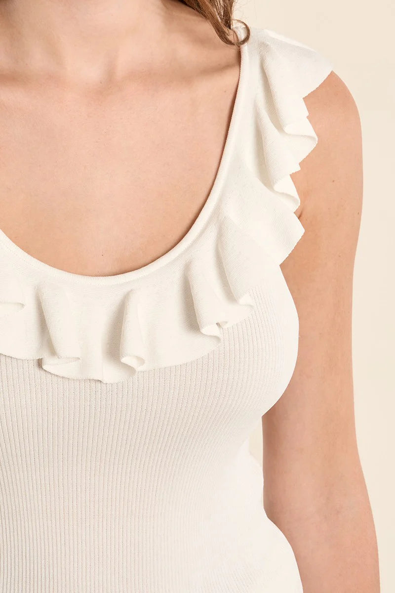 RUFFLE KNITTED TANK TOP (White)