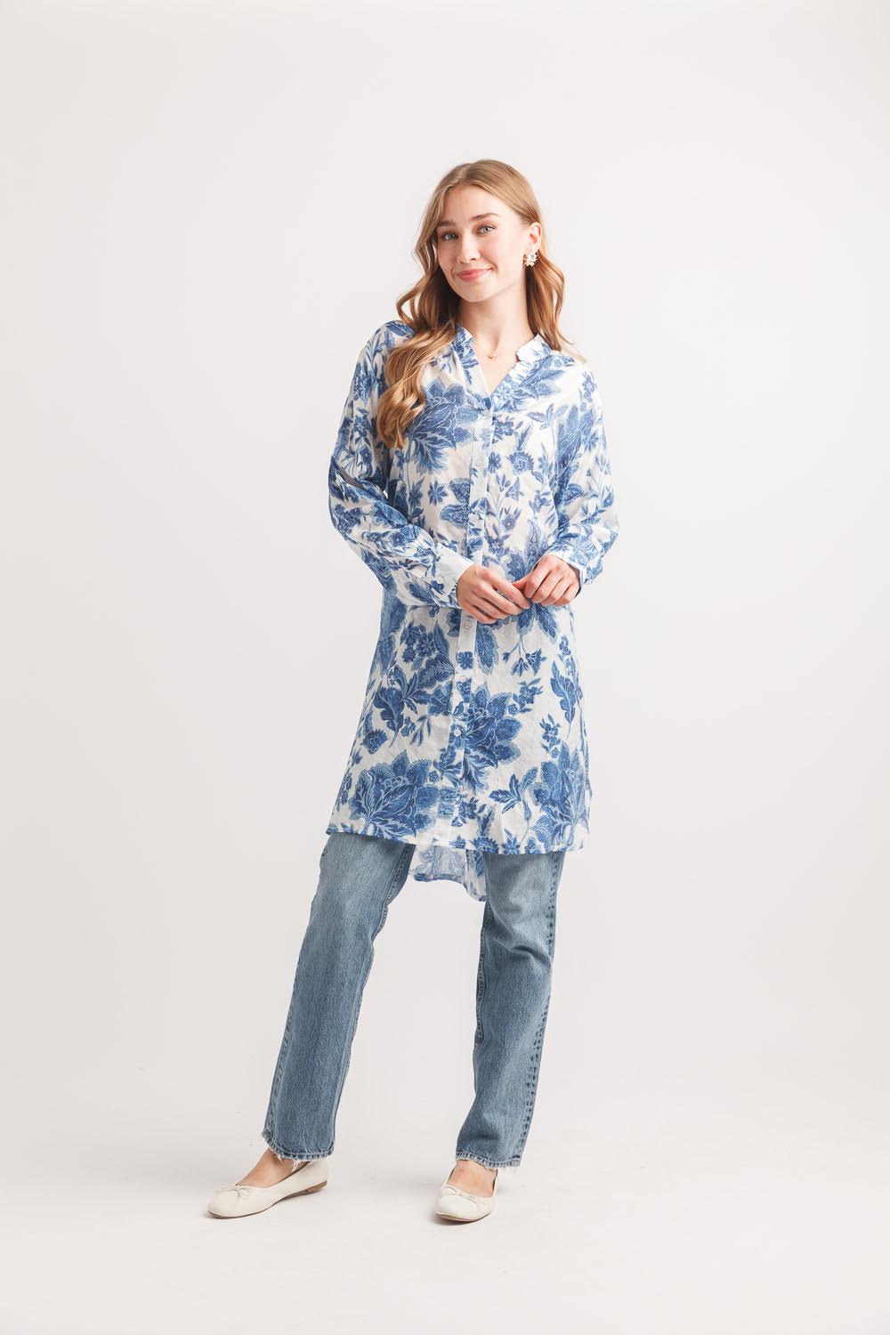 Floral Button Front Tunic