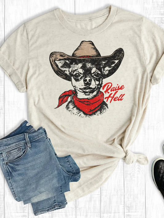 Western Raisin' Hell Cowboy Chihuahua  T-Shirt