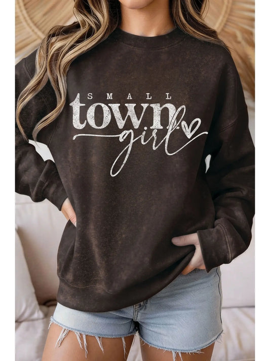 SMALL TOWN GIRL MINERAL GRAPHIC SWEATSHIRT (Brown)