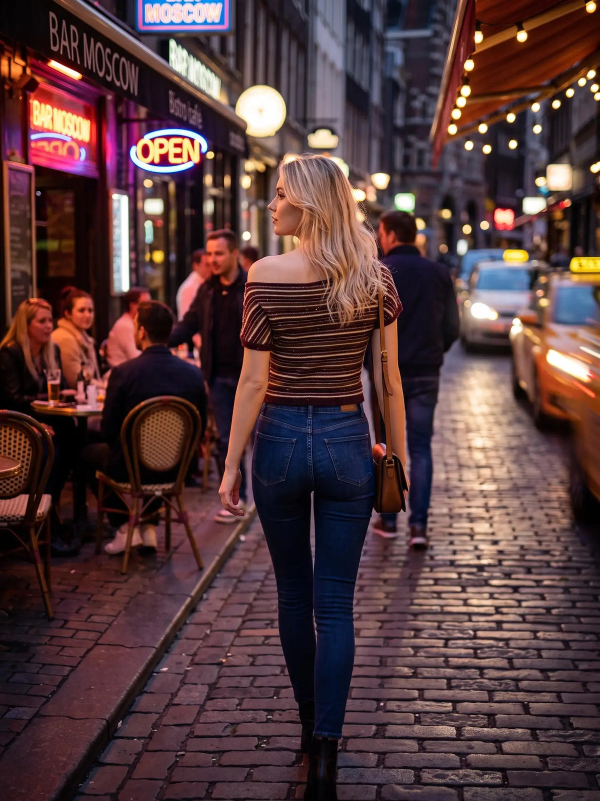 Metallic Stripe Off-The-Shoulder Top