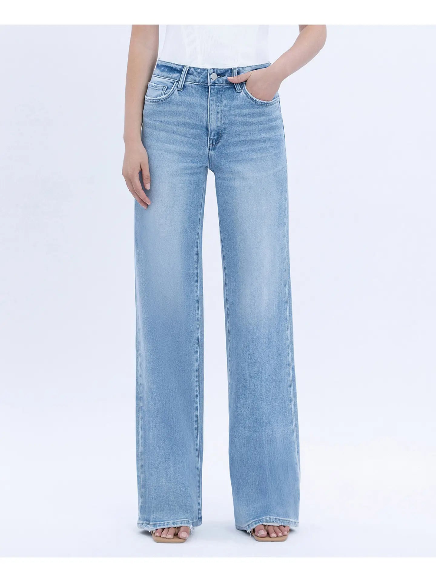 High Rise Full Length Light Wash Wide Jeans (Advantageous)