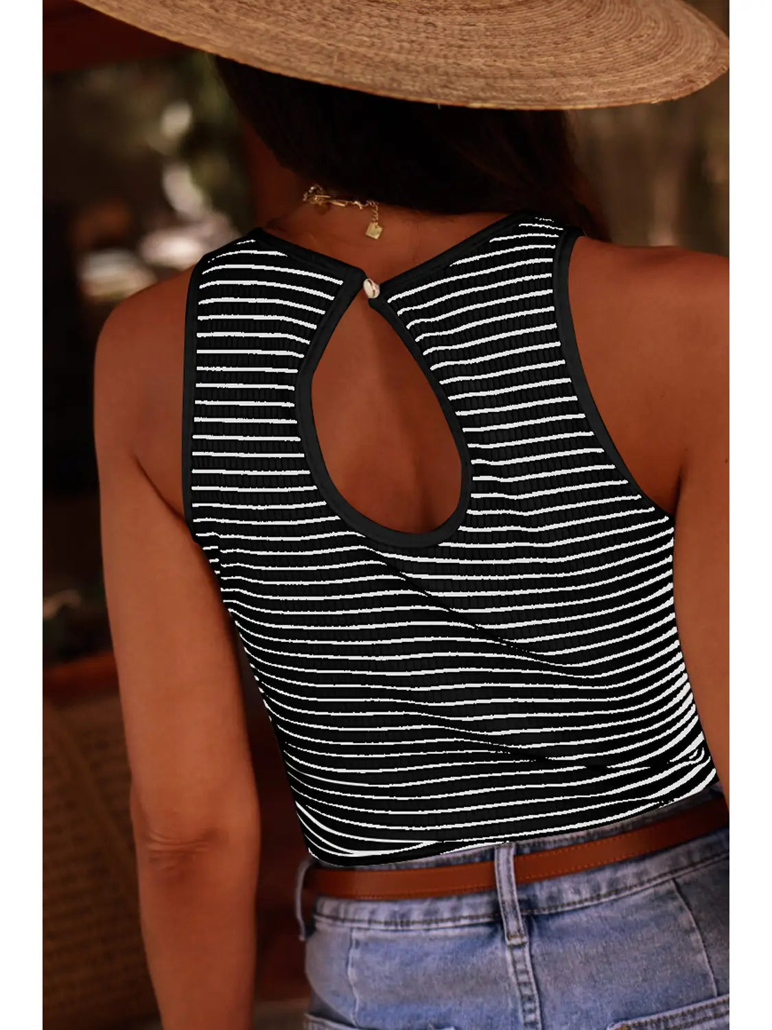 Sydney Ribbed Keyhole Back Striped Tank