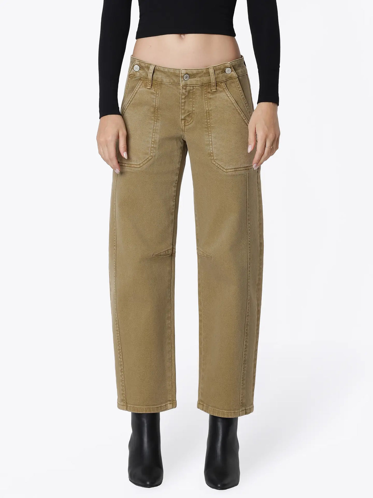 Low Rise Double Pockets Barrel Jeans