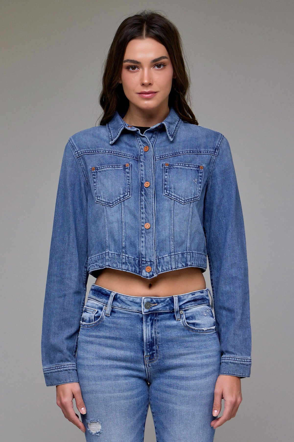 Super Soft Cropped Denim Jacket (Mid Wash)