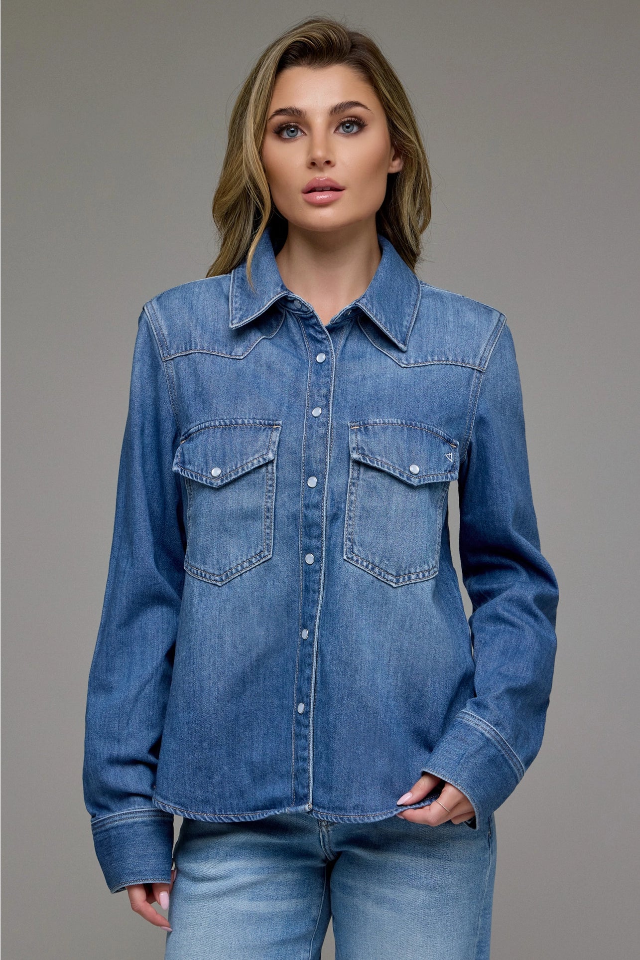 Basic Western Shirt ( Mid Wash)