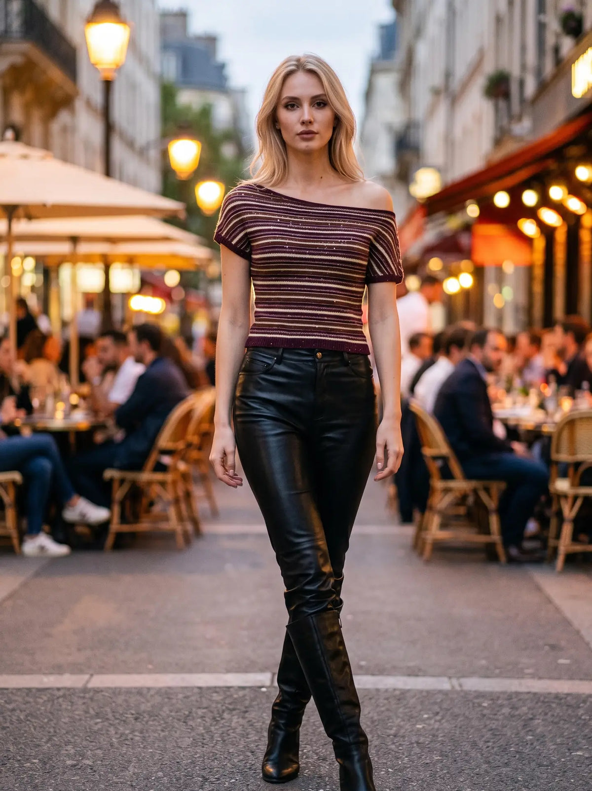 Metallic Stripe Off-The-Shoulder Top
