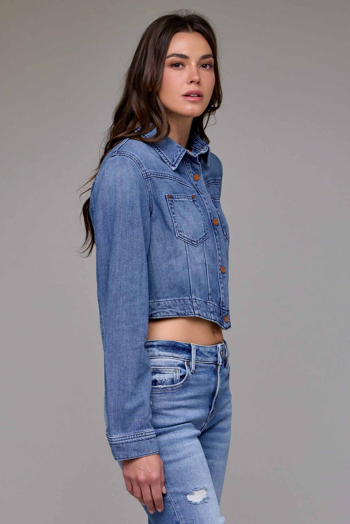 Super Soft Cropped Denim Jacket (Mid Wash)