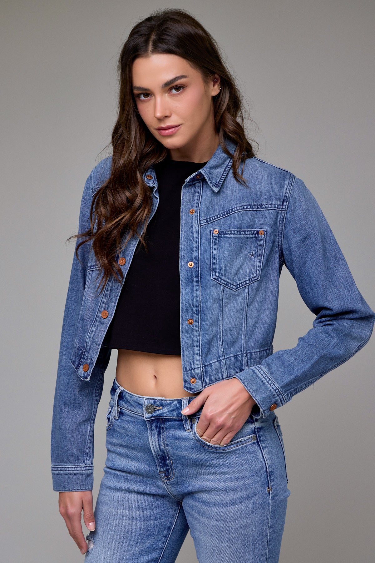 Super Soft Cropped Denim Jacket (Mid Wash)