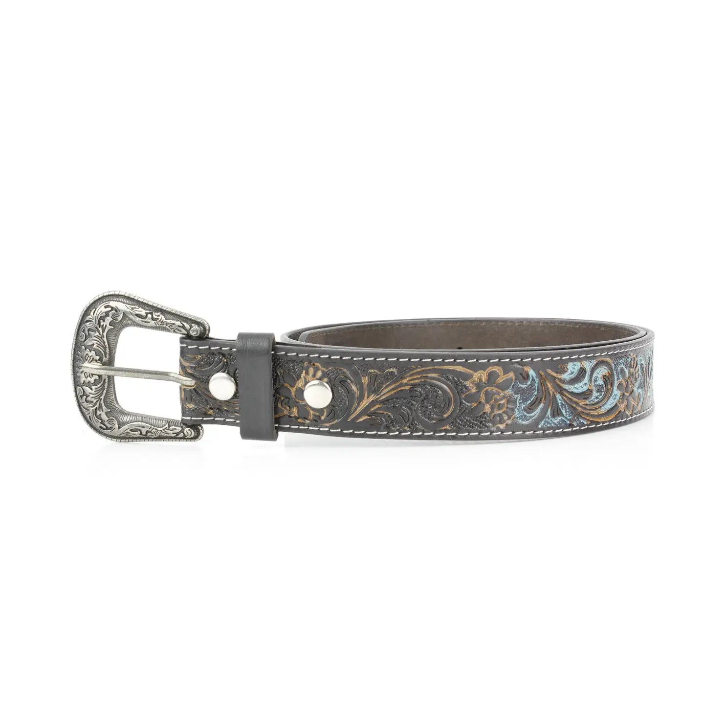 Black Tooled Leather Belt