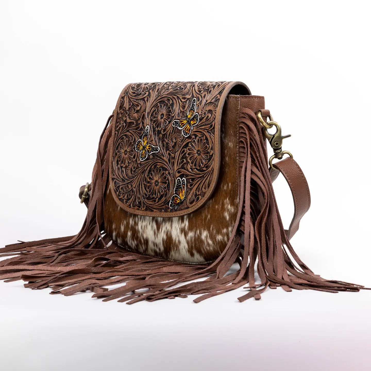Brown Saddle Purse with Butterfly Fringe