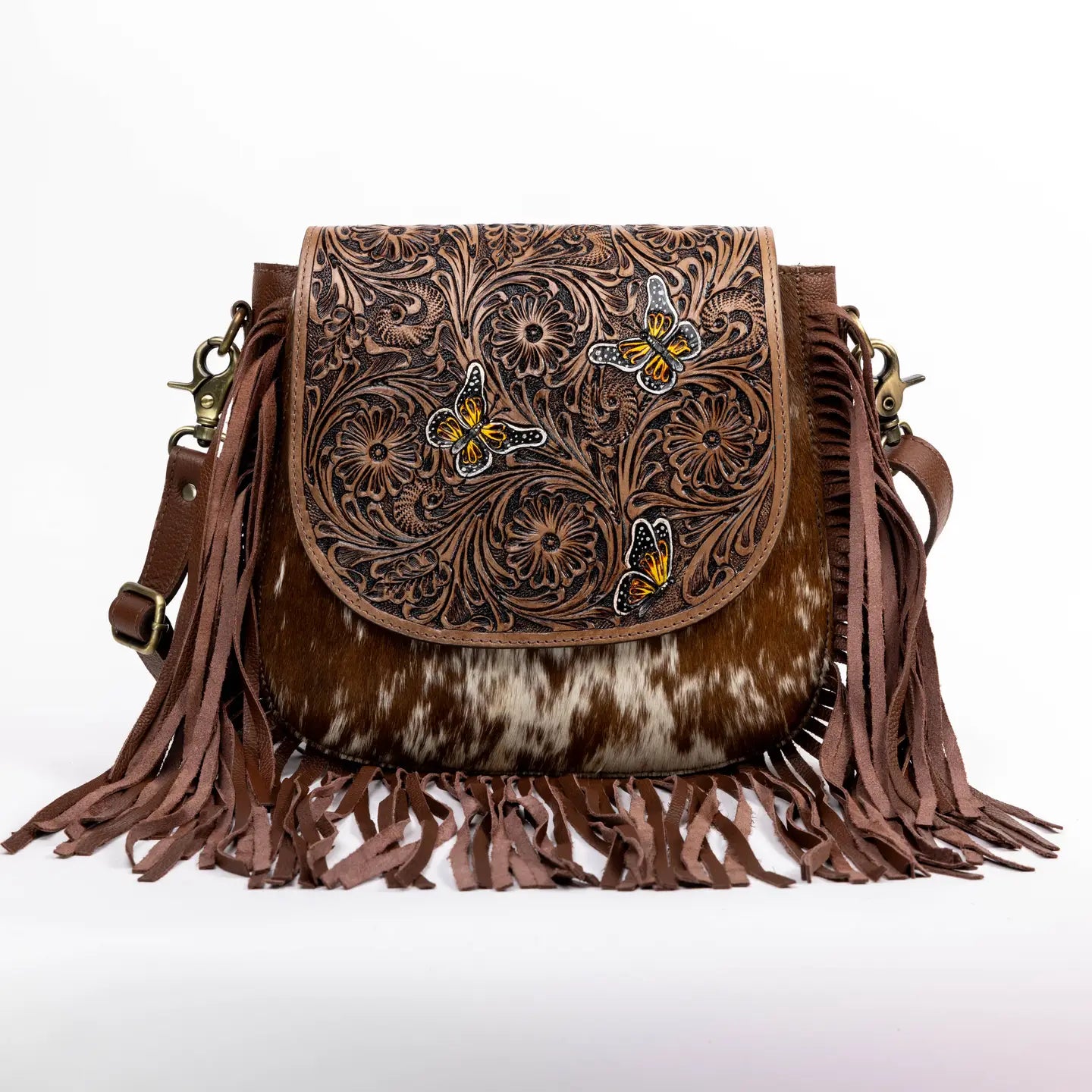 Brown Saddle Purse with Butterfly Fringe