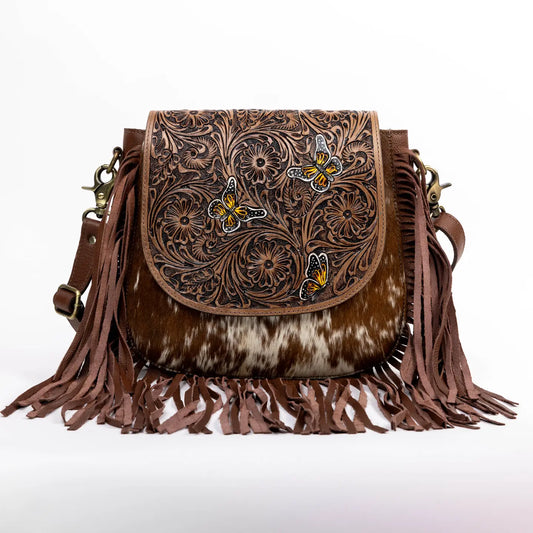 Brown Saddle Purse with Butterfly Fringe