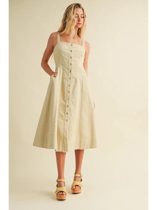 Front Button Closure Sleeveless Dress (Hemp)