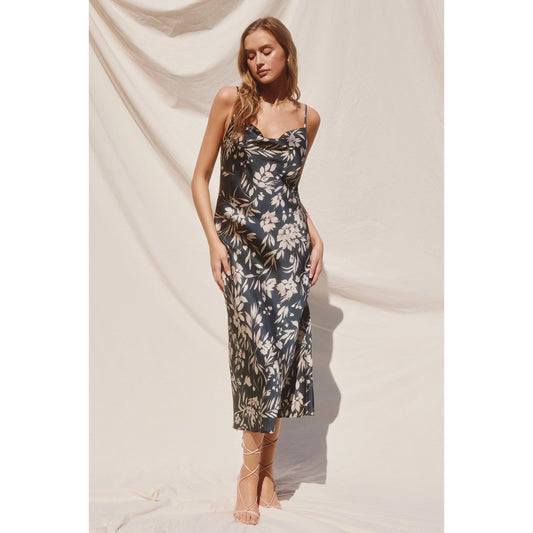 Floral Cowl Neck Midi Dress (Teal)