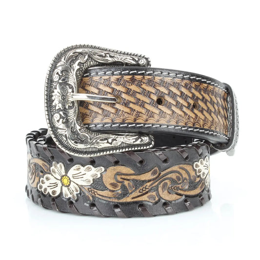 Floral Belt | White Painted Flowers & Whipstitch
