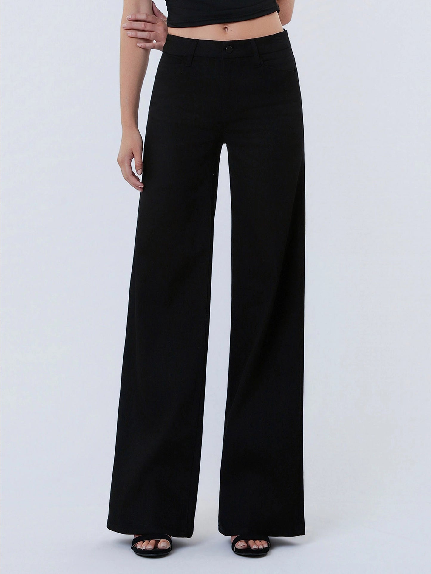 High Rise Trouser Pressed Black Wide Leg Jeans