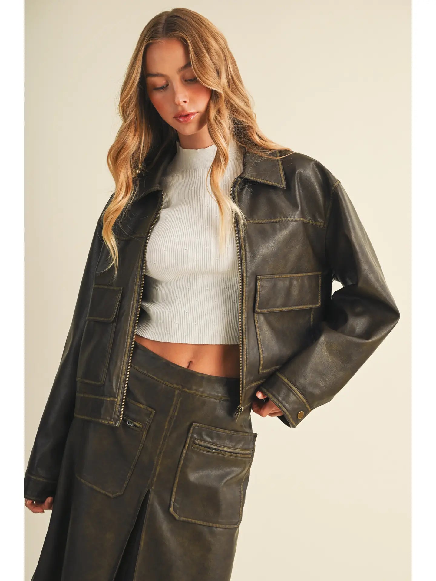 Coated Knit Boxy Utility Jacket