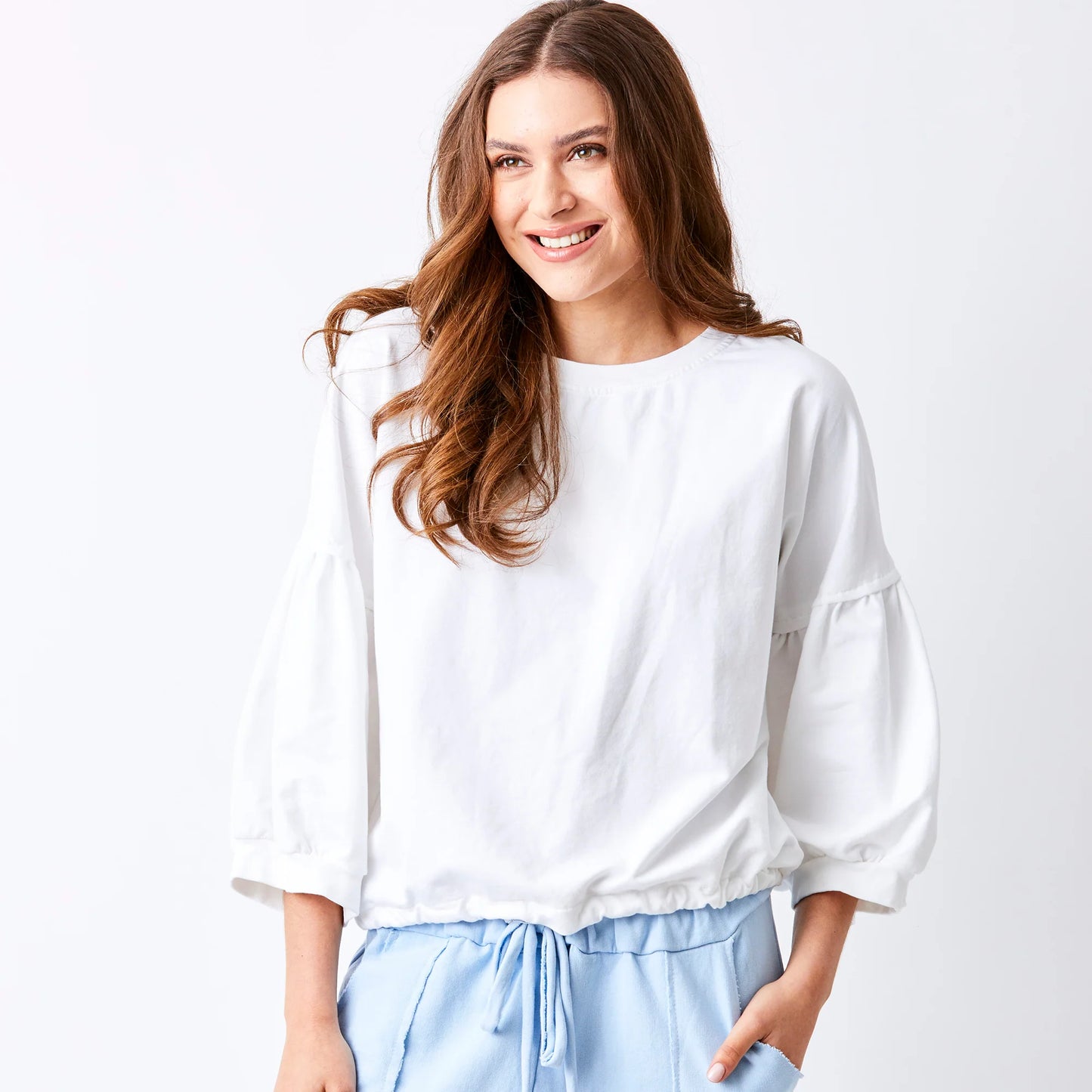 Bo Bubble Sleeve Sweatshirt With Drawstring Hem
